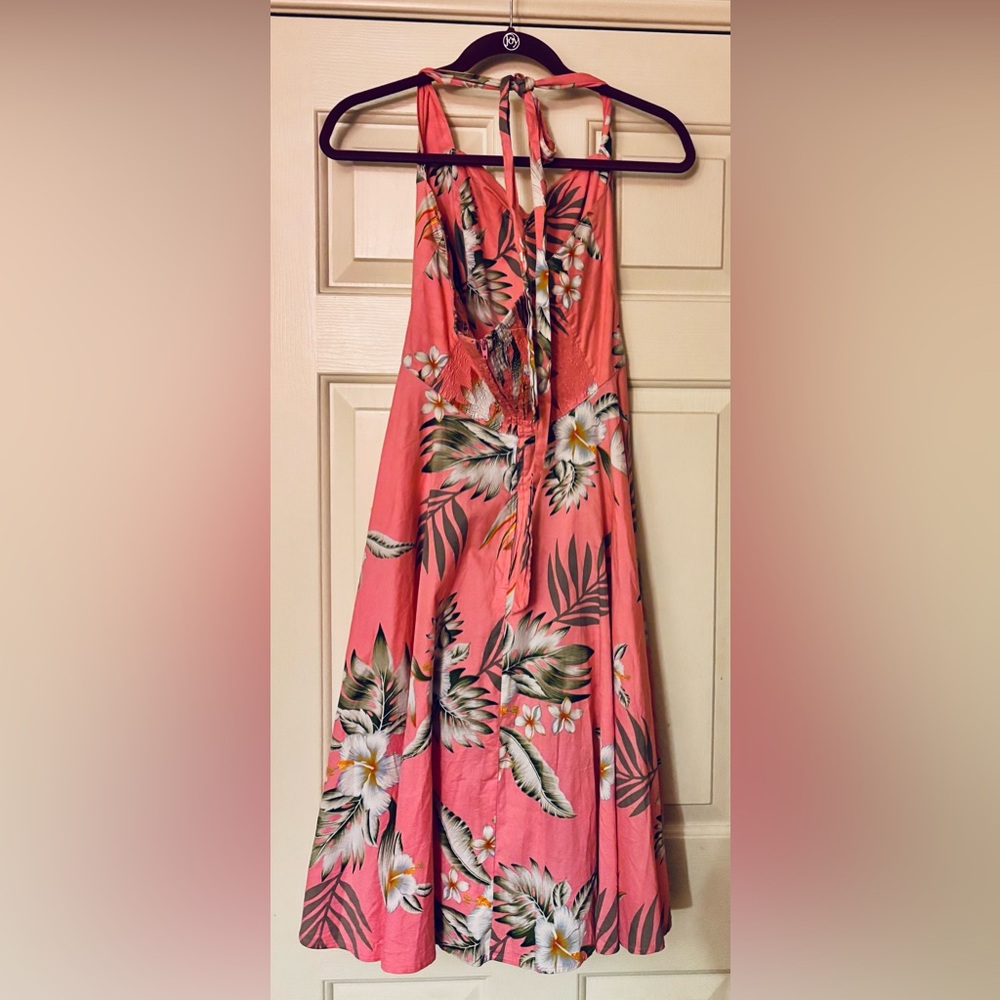 Hell Bunny Vixen Pink Tropical Floral Halter Dress Small EUC